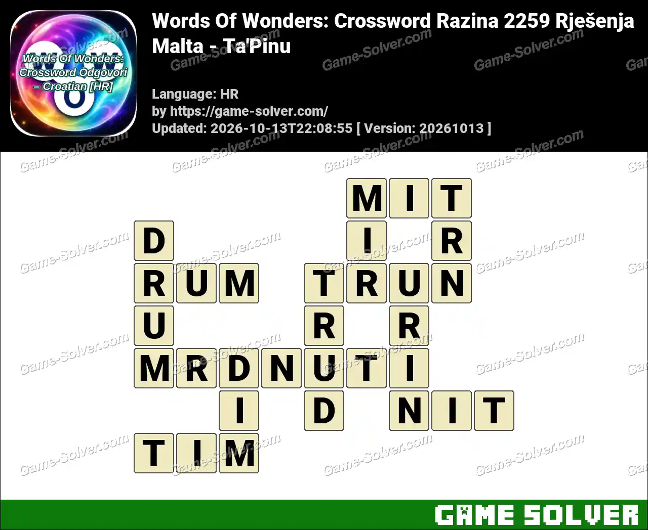 Words Of Wonders: Crossword Razina 2259 Rješenja – Malta – Ta’Pinu